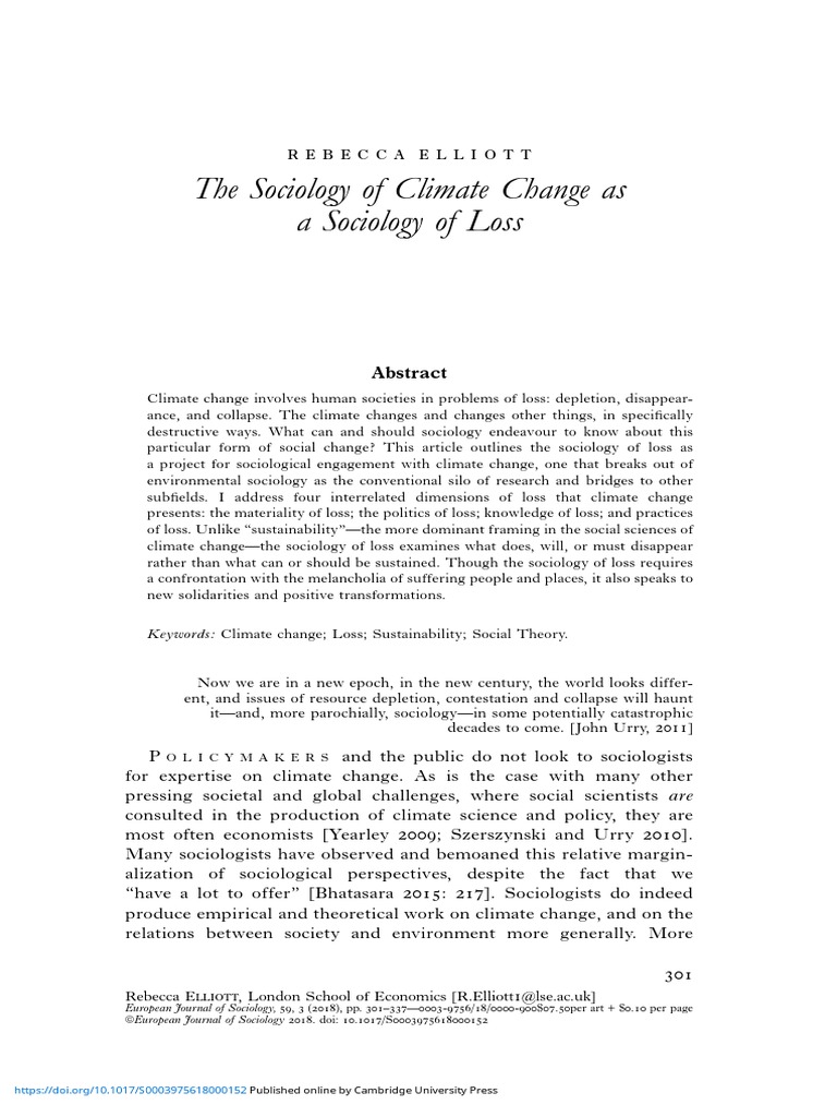 The Sociology of Climate Change As A Sociology of Loss | PDF ...
