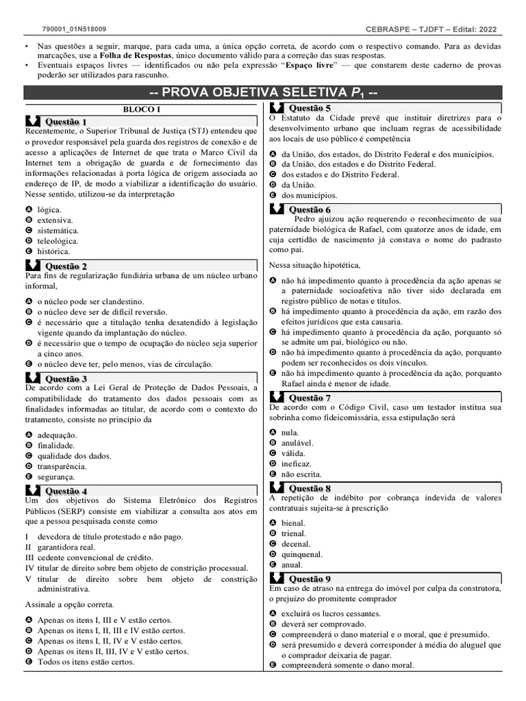 Cespe Cebraspe 2023 TJ DFT Juiz de Direito Substituto Prova | PDF ...