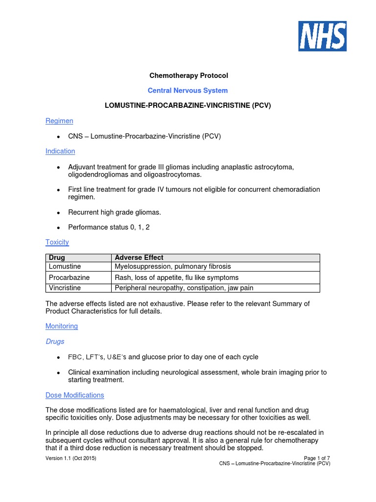 Lomustine Procarbazine Vincristine PCV Ver 1.1 | PDF | Chemotherapy ...