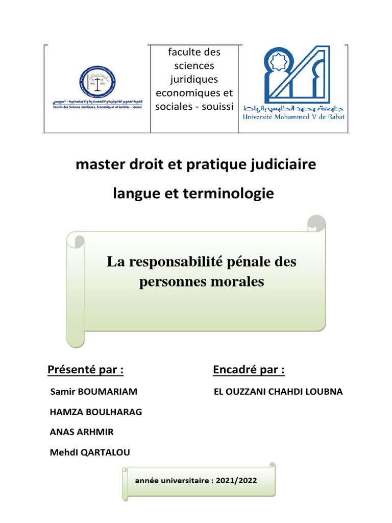 Responsabilité pénale des personnes morales | PDF | Loi criminelle ...