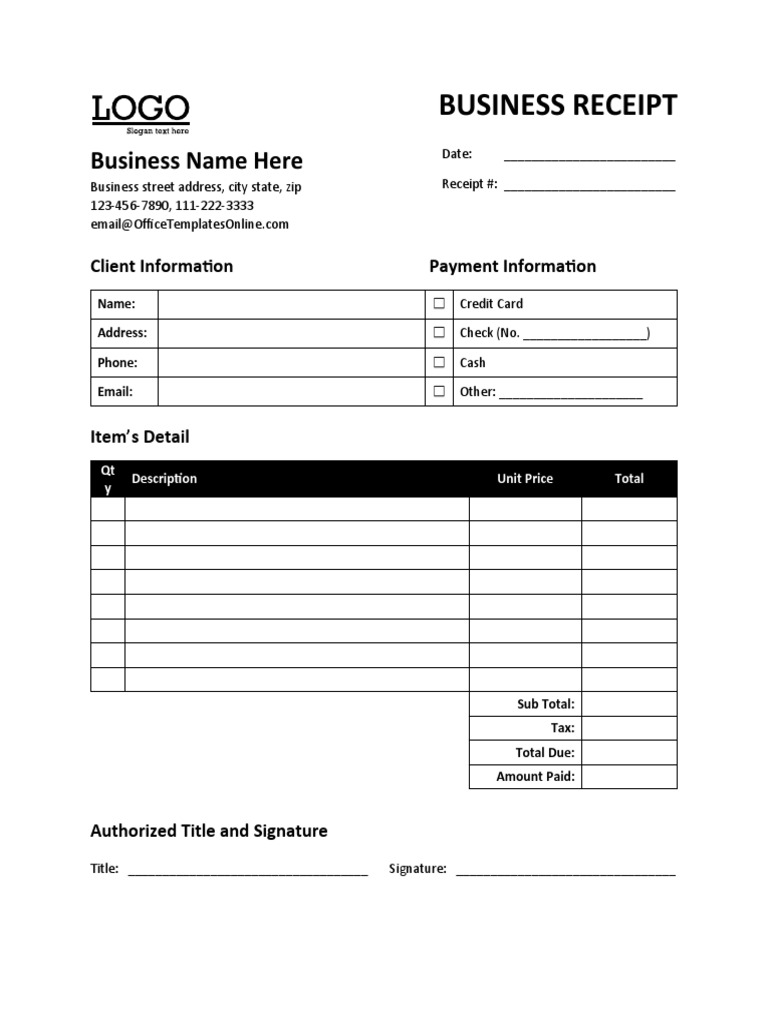 Business Receipt Template | PDF