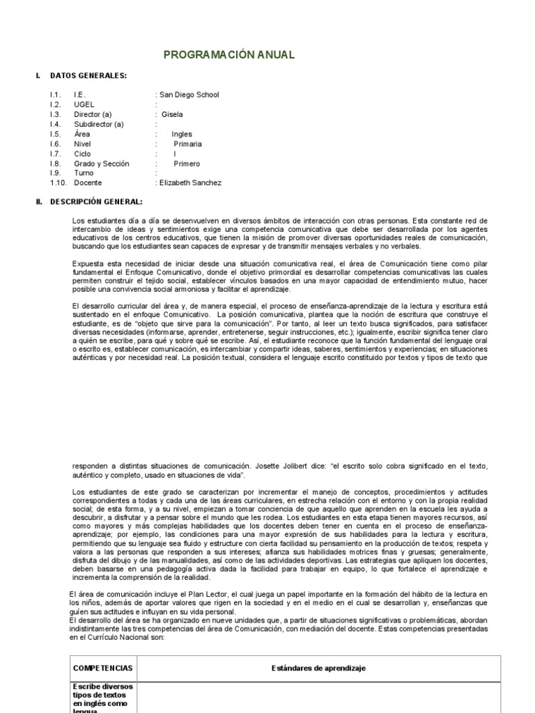 PROGRAMACI+ôN ANUAL 1 - P | PDF | Aprendizaje | Comunicación