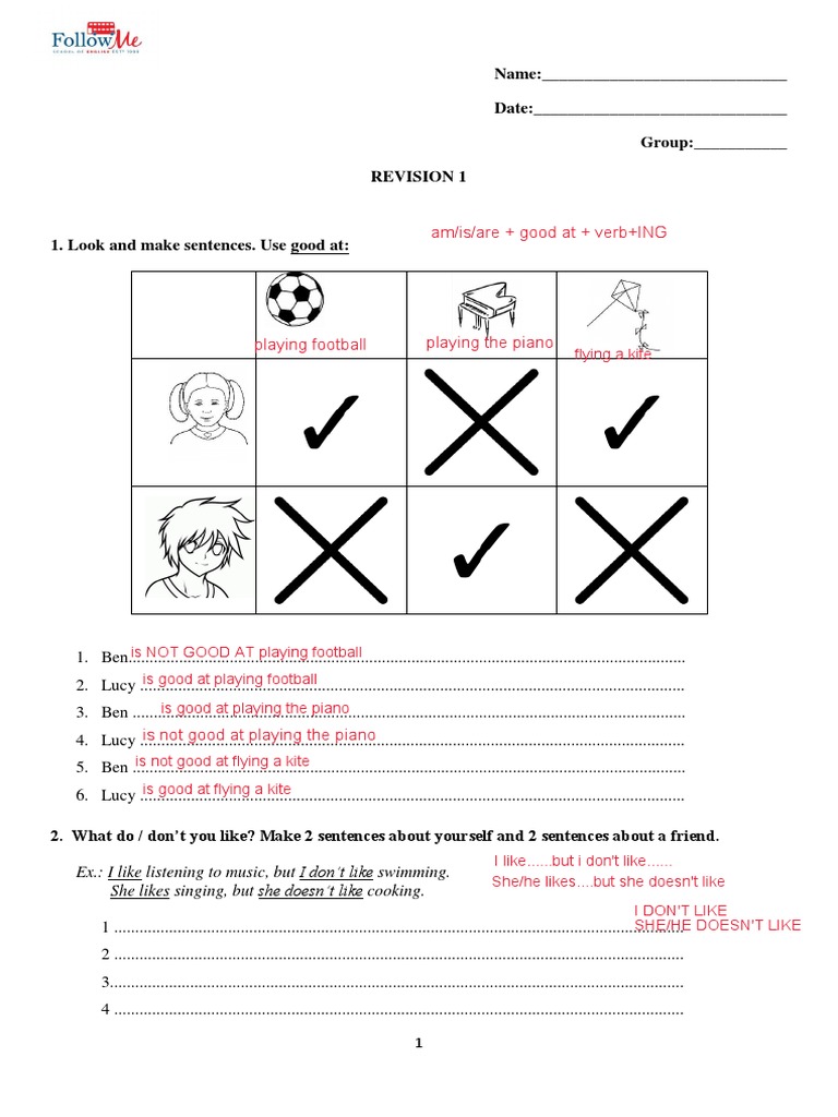 Group Worksheet Practice with Verbs, Prepositions, Quantifiers, and