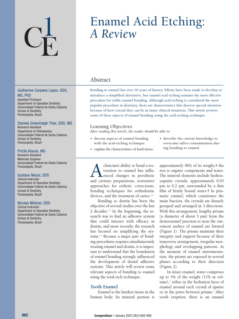 Enamel Acid Etching A Review PDF Tooth Enamel Dental Composite