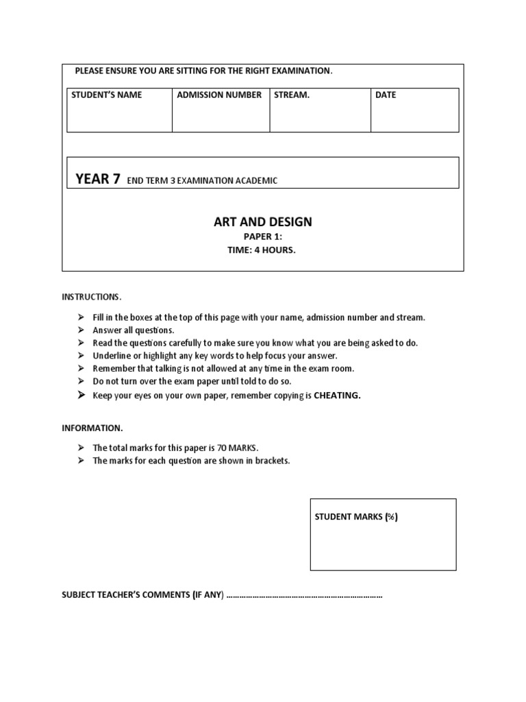 Year 7 Exam Art | PDF | Cognitive Psychology | Behavior Modification