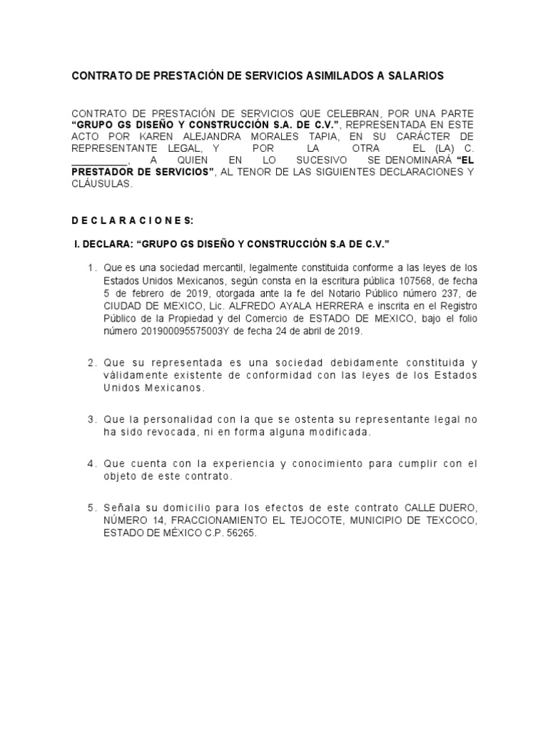 Contrato Asimilados A Salarios Pdf