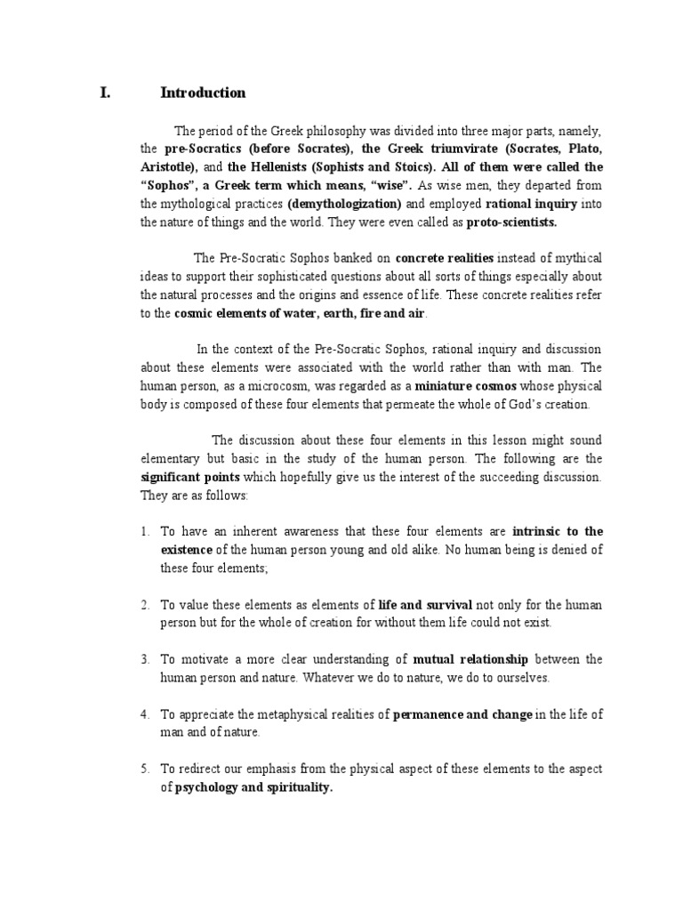 Lesson 2 The Human Person A Pre Socratic View Pdf Ancient Greek