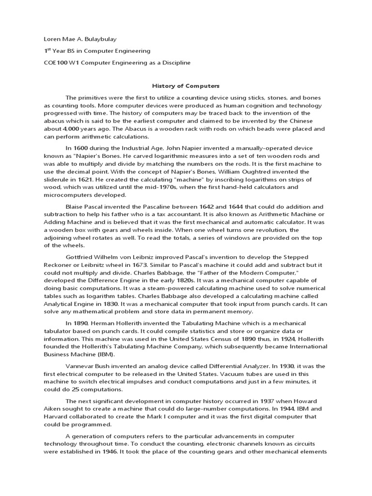 History of Computers - Bulaybulay | PDF | Computer Hardware | Computing