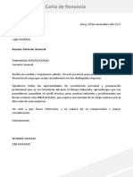 Modelo de Carta de Renuncia Voluntaria