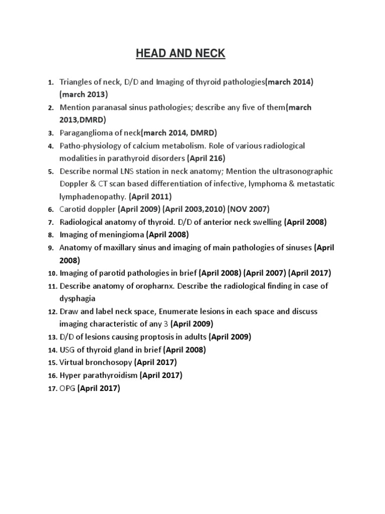 Previous Years Question Papers PDF Medical Imaging Radiology