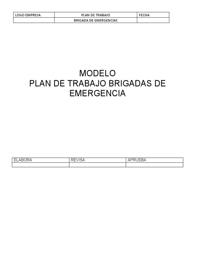 Plan de Trabajo para Brigadas de Emergencia | PDF | Primeros auxilios ...
