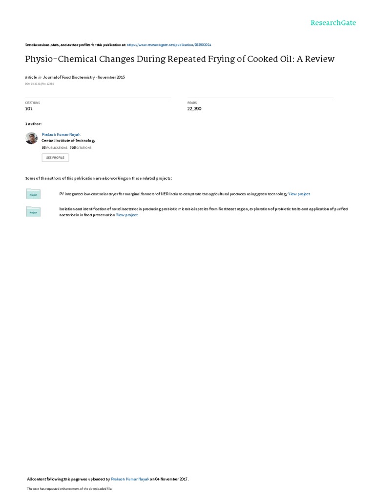 PhysioChemical Changes During Repeated Frying of PDF Cooking Oil Fat