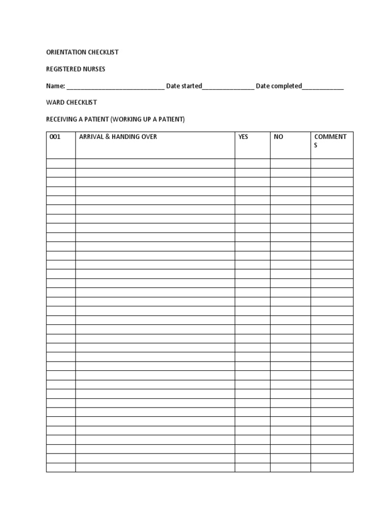 General Medical Ward Orientation Checklist | PDF