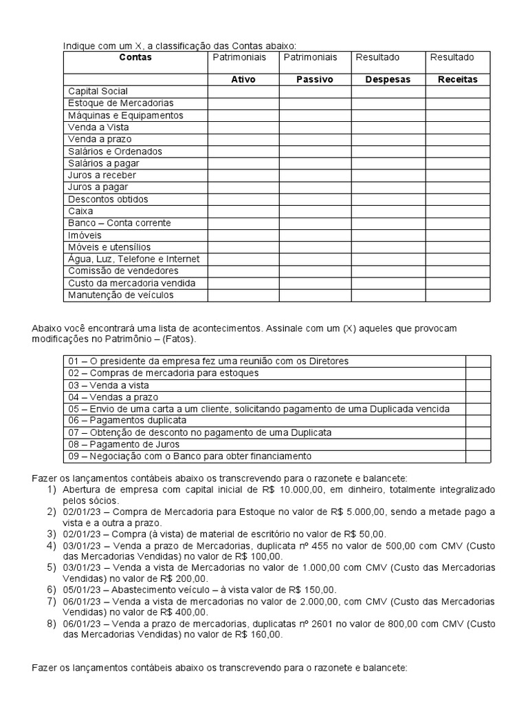 Classificação de contas e lançamentos contábeis | PDF | Contabilidade ...