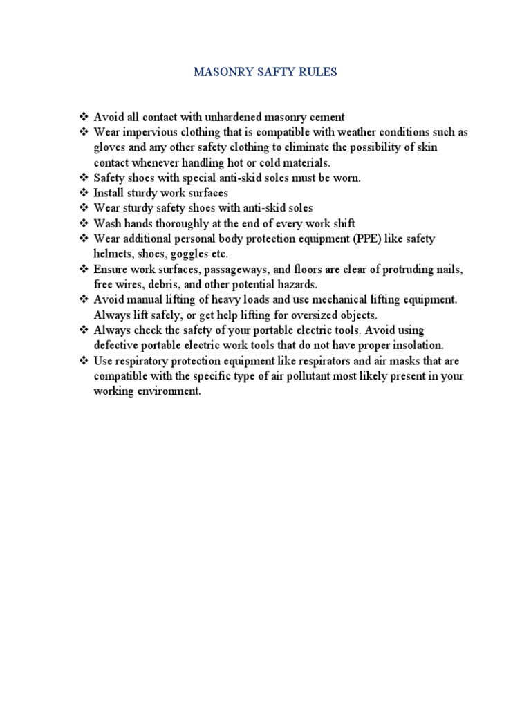 Masonry Safty Rules PDF
