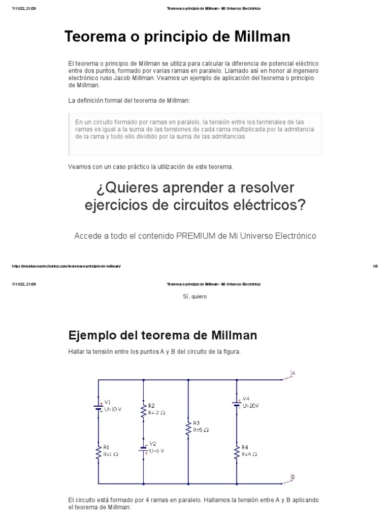 Teorema o Principio de Millman Mi Universo Electrónico PDF
