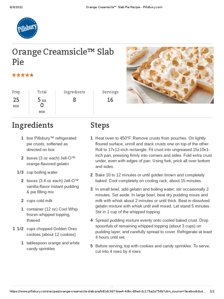 Orange Creamsicle™ Slab Pie Recipe PDF Fat Foods