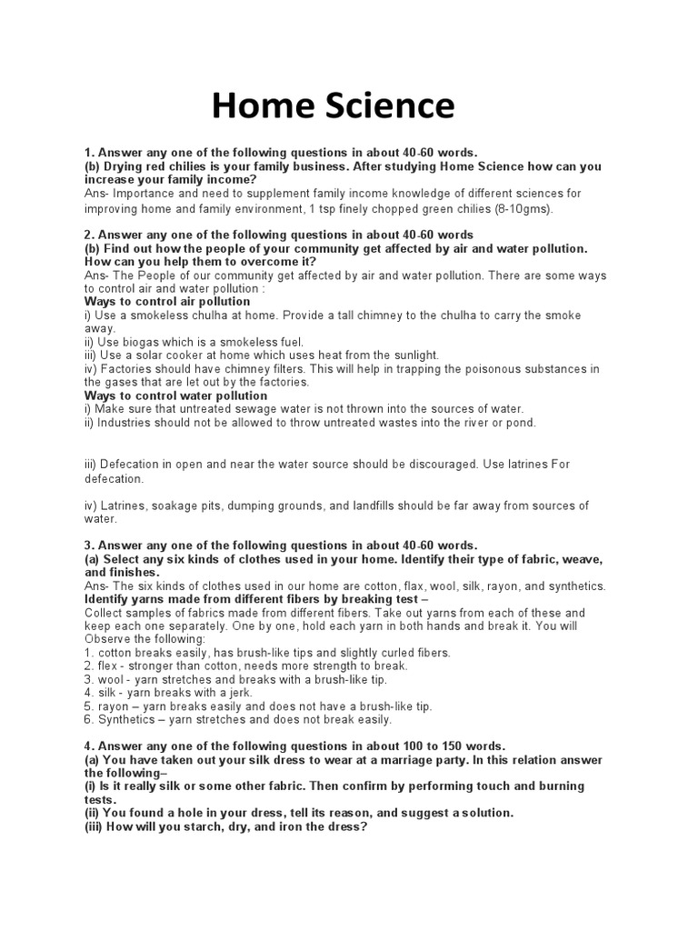 Home Science Pdf Yarn Materials