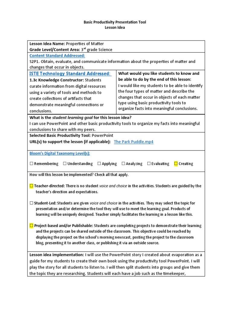Basic Productvity Tools Lesson Plan | PDF | Learning | Cognition