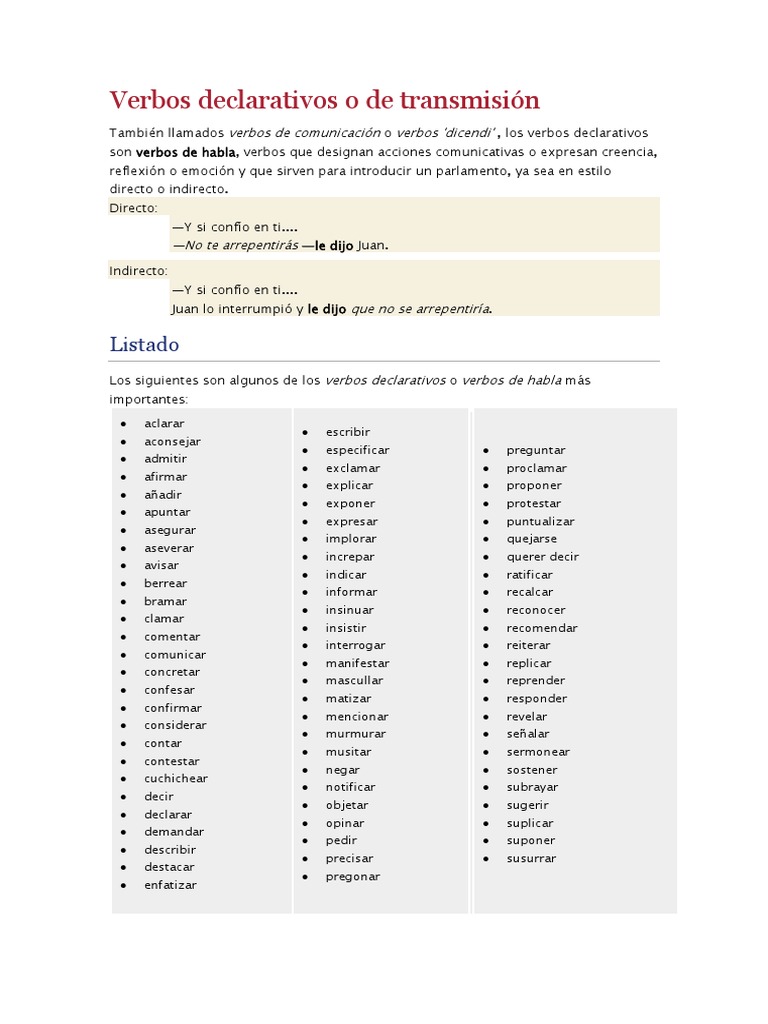 Verbos Declarativos+actividades | PDF | Verbo