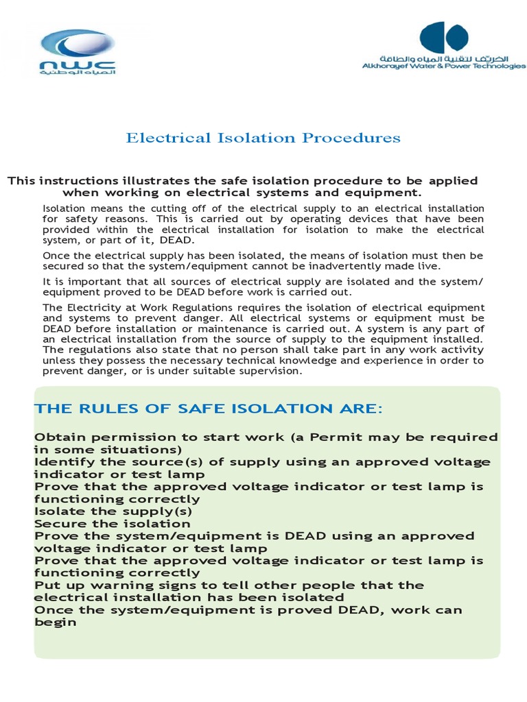 Safe Electrical Isolation Procedures A Guide to Isolating Electrical Systems and Equipment for