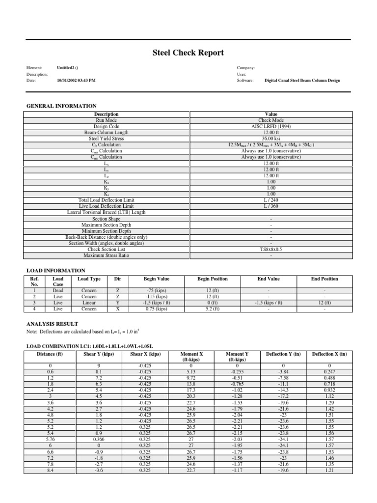 Steel Beam Column Design Check Report | PDF | Building Technology ...