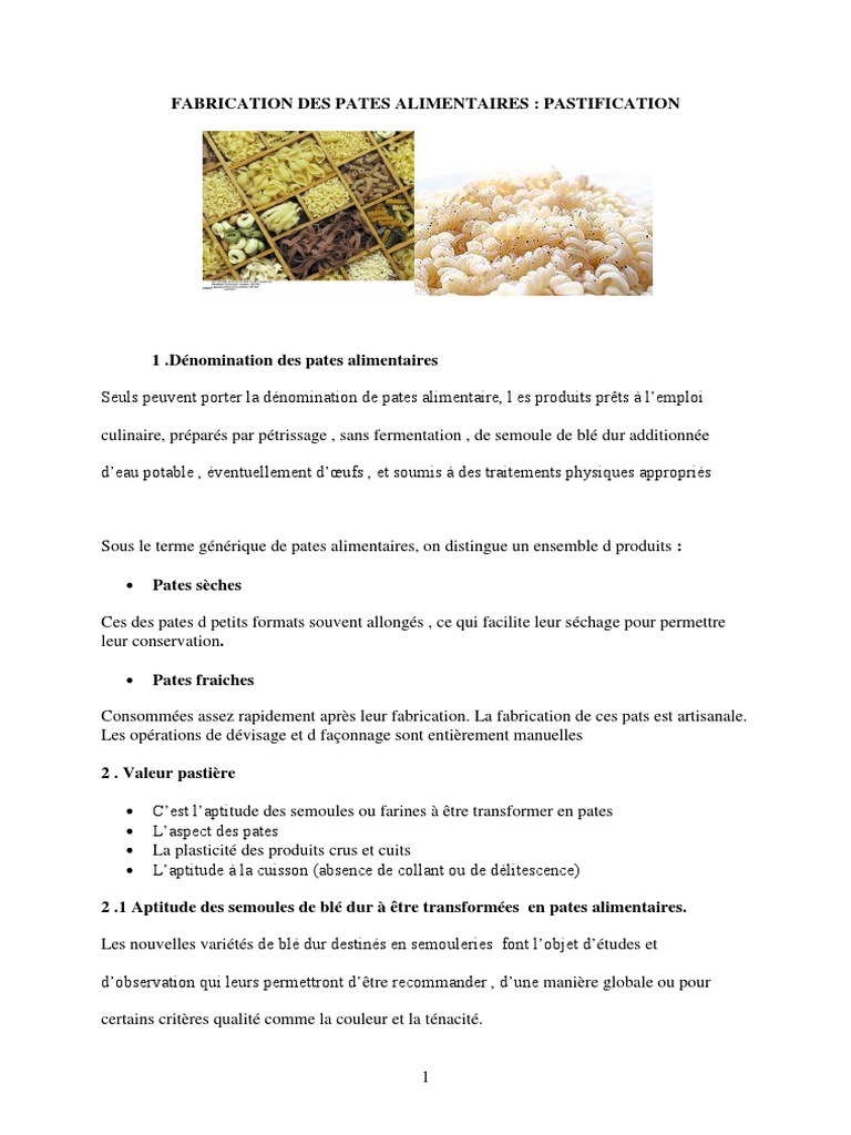 Fabrication des Pâtes Alimentaires | PDF | Pâtes | Blé