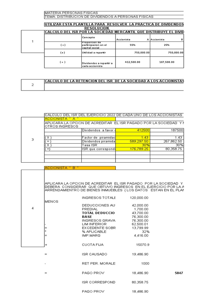 Plantilla para Calcular Dividendos ISR | PDF | Impuesto sobre la renta ...