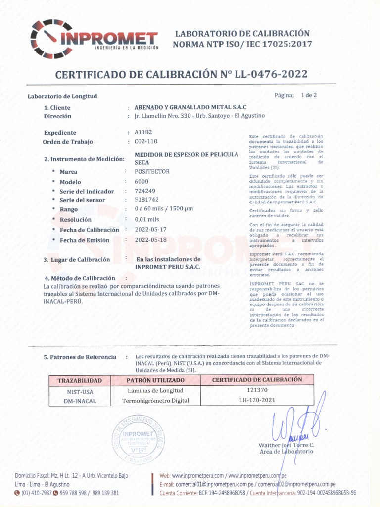 Certificado de Calibracion-Positector-2022 | PDF