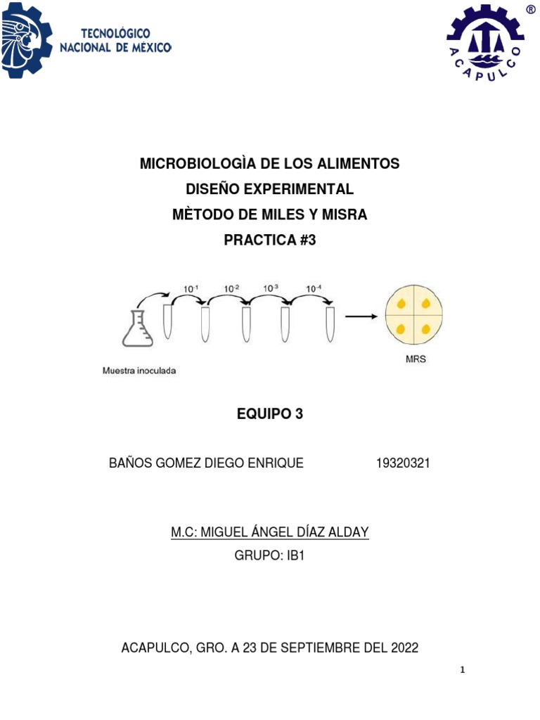 MICROBIOLOGÌA DE LOS ALIMENTOS Dis Exp Practica 3 | PDF | Alimentos ...