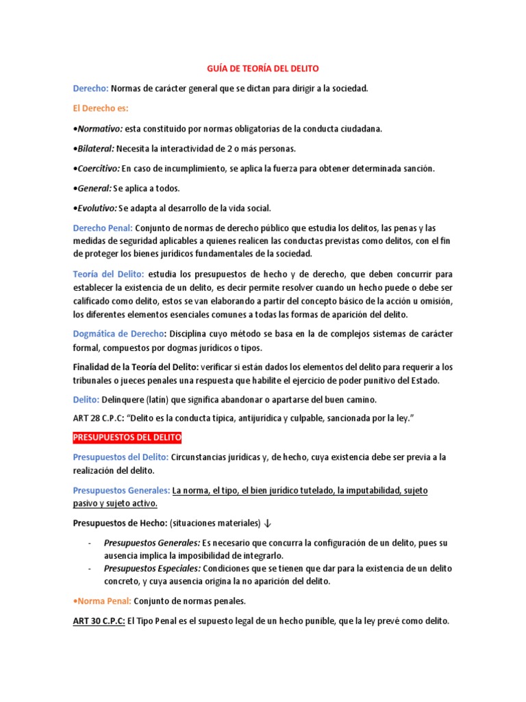 Guía de Teoría Del Delito | PDF | Derecho penal | Intención (Derecho Penal)