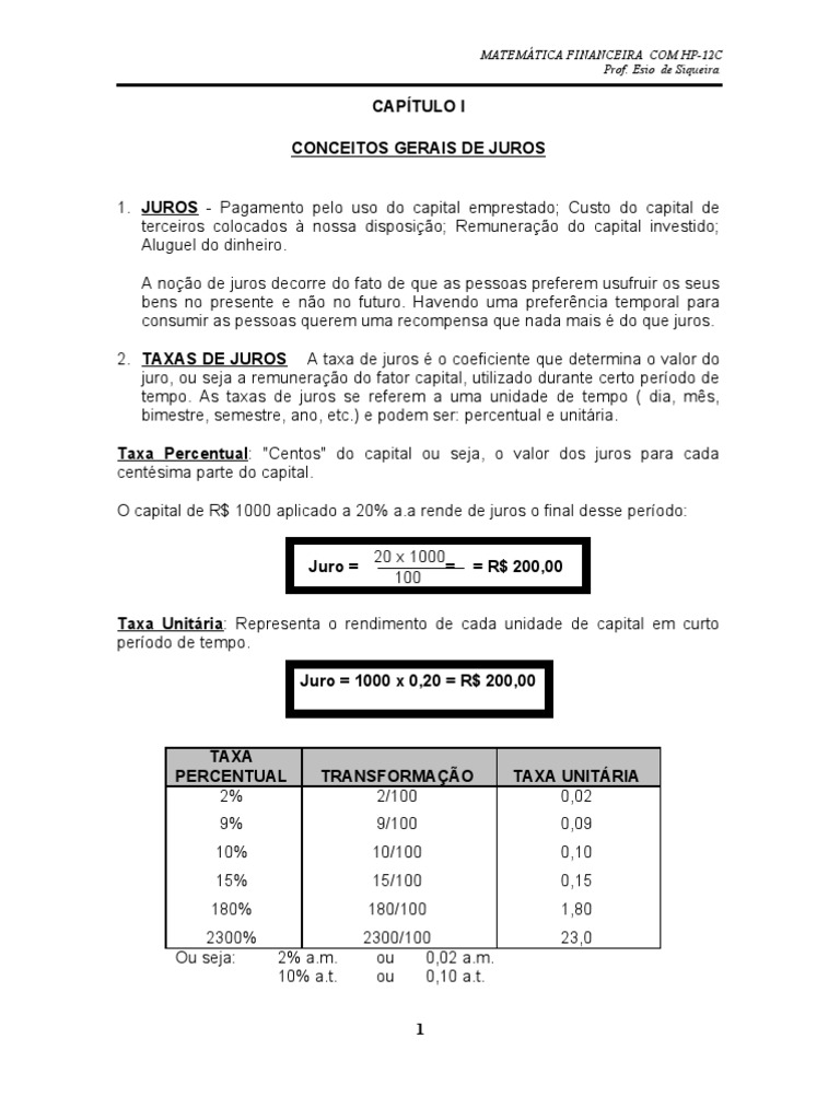 Matemática Financeira com HP-12C: Juros | PDF | Juros | Desconto