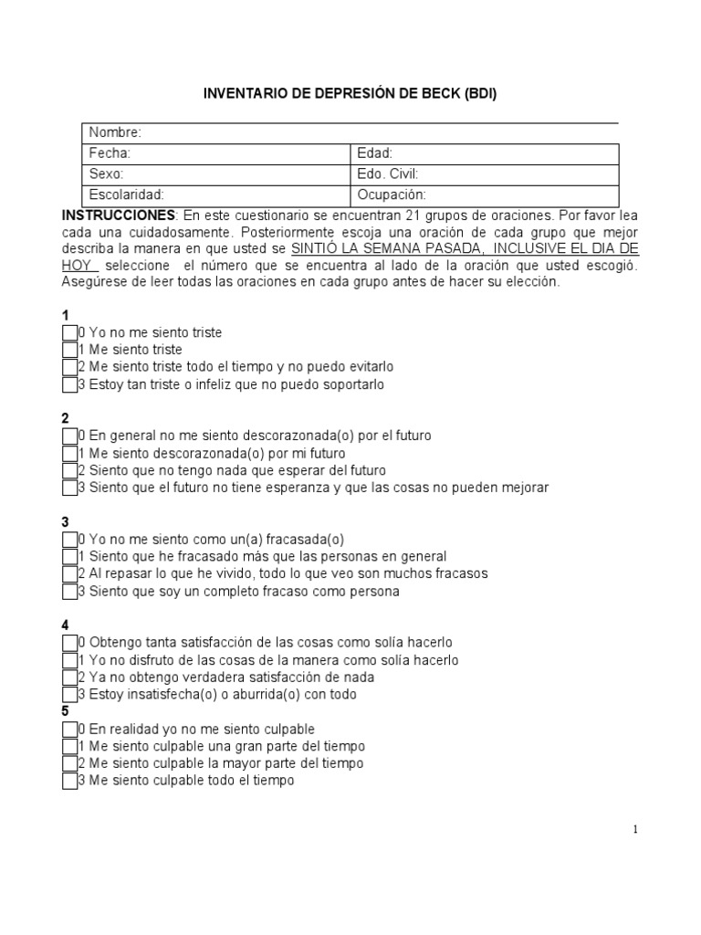 Inventario Depresión Beck | PDF