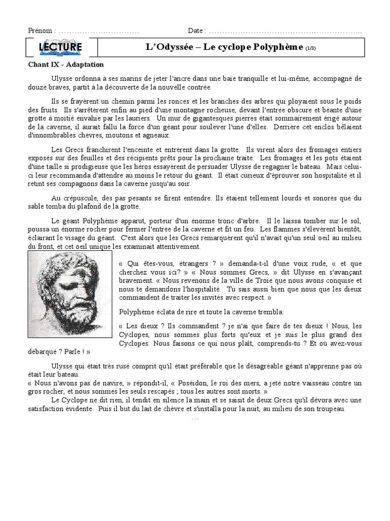 Ulysse et le Cyclope Polyphème | PDF | Odyssée
