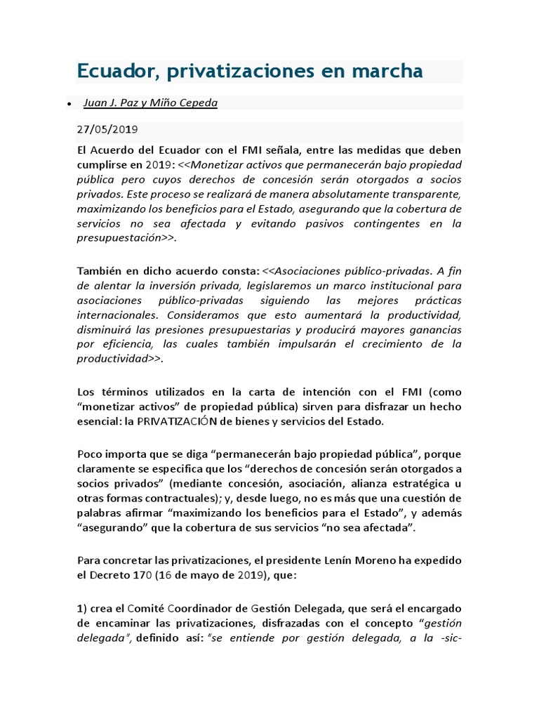 Privatizaciones en Ecuador: un análisis crítico | PDF | Ecuador ...