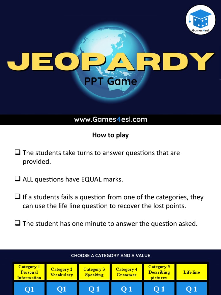 Jeopardy Template | PDF | Question | Grammatical Tense
