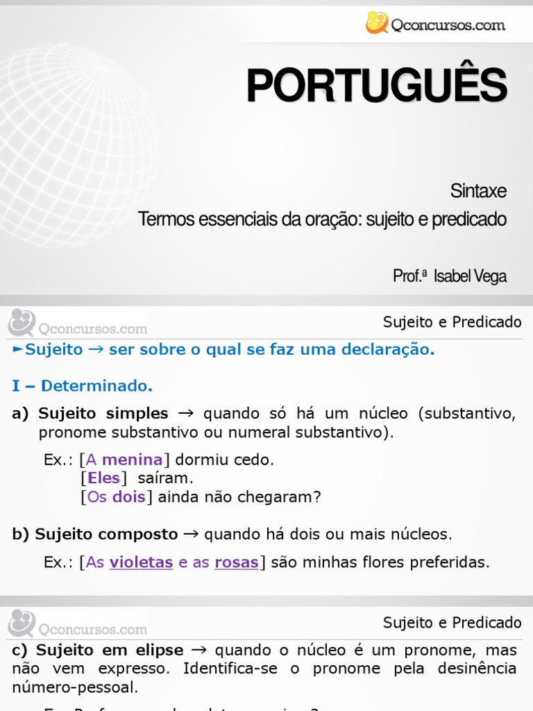 Sujeito e Predicado na Sintaxe | PDF | Assunto (gramática) | Predicado ...