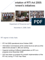 On Implementation of RTI Act 2005: Government's Initiatives: Department of Personnel and Training November 4, 2008, Delhi
