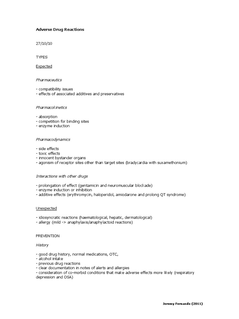 Adverse Drug Reactions Guide | PDF | Wellness | Science & Mathematics
