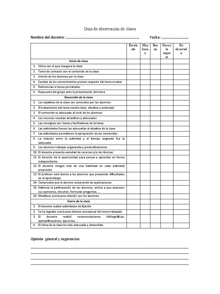 Guía de Observación de Clases | PDF | Maestros | Aprendizaje