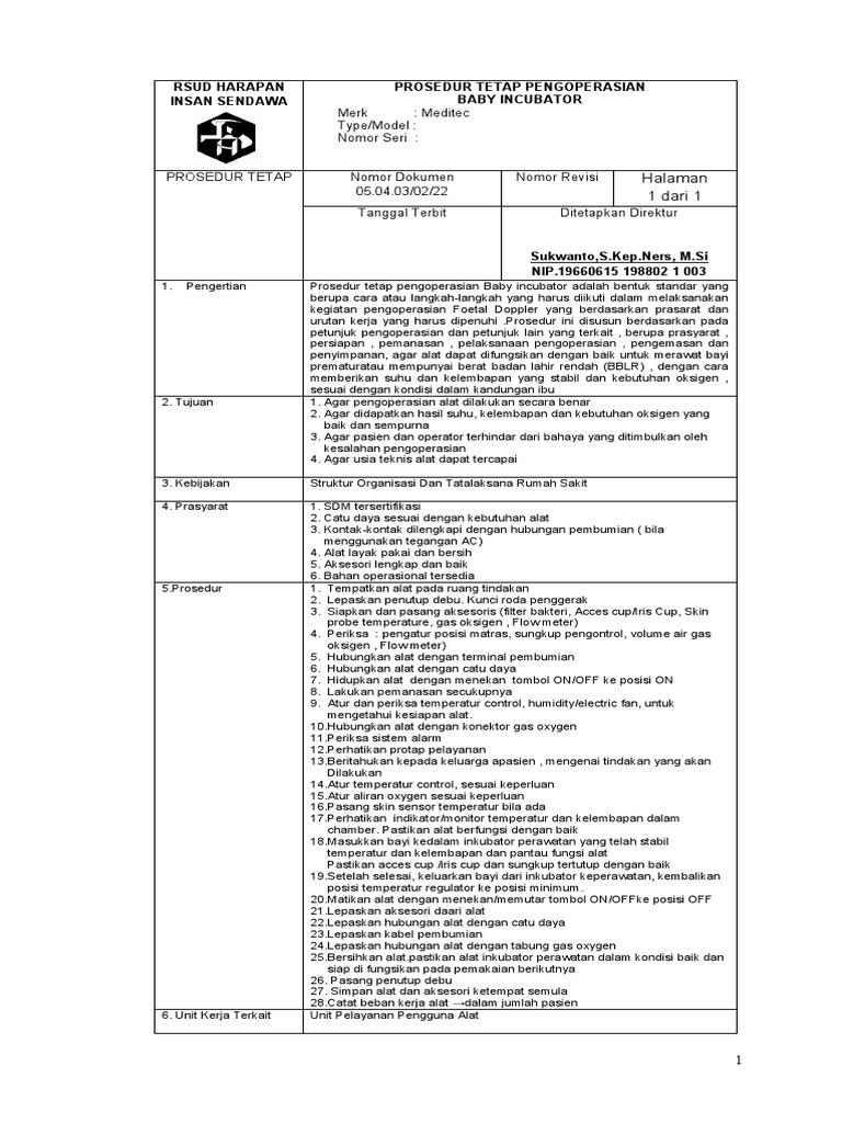 Sop Babby Incubator PDF