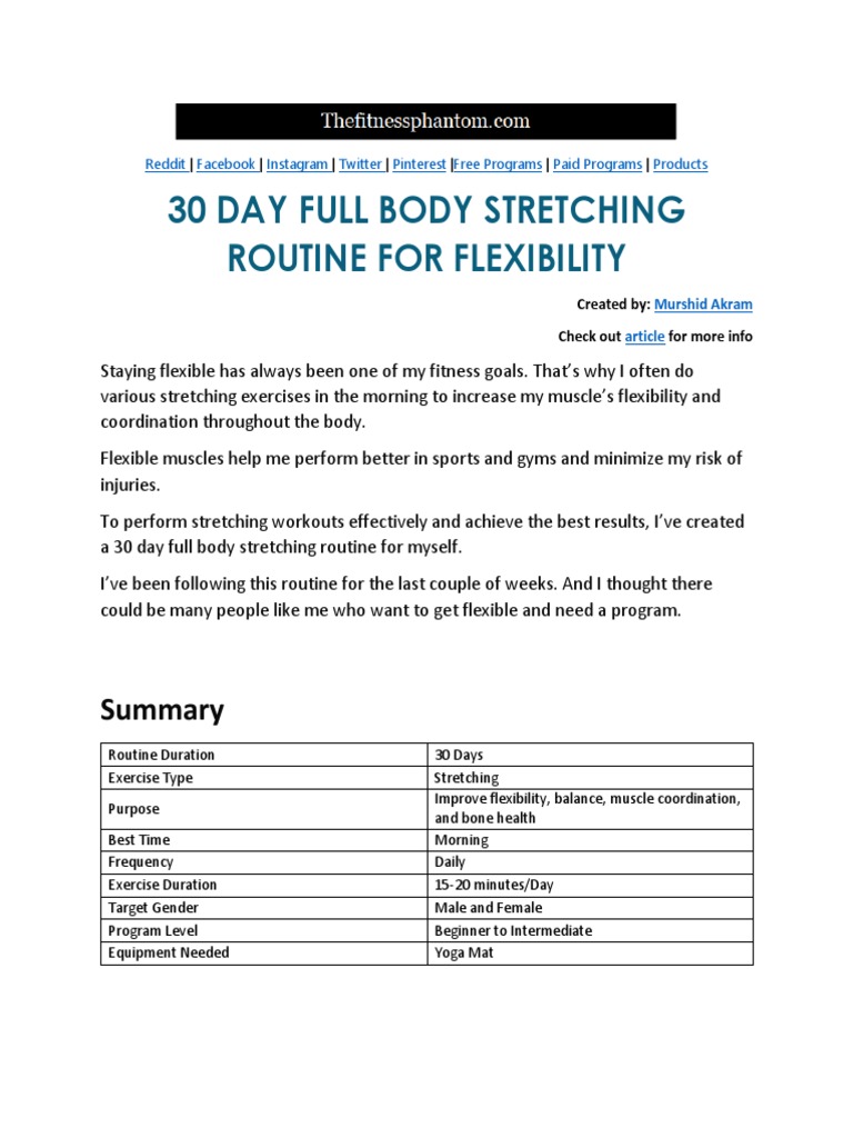 Daily Stretch Routine For Men and Women | PDF | Physical Exercise ...