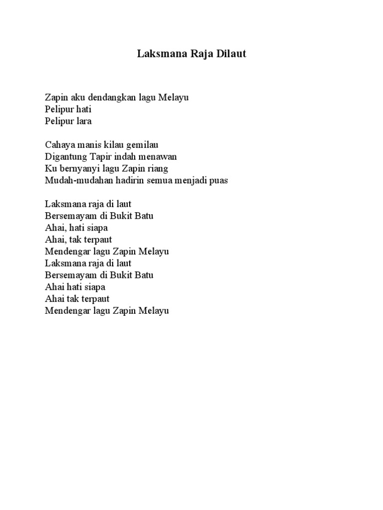 Lirik Lagu Laksmana Raja Di Laut | PDF