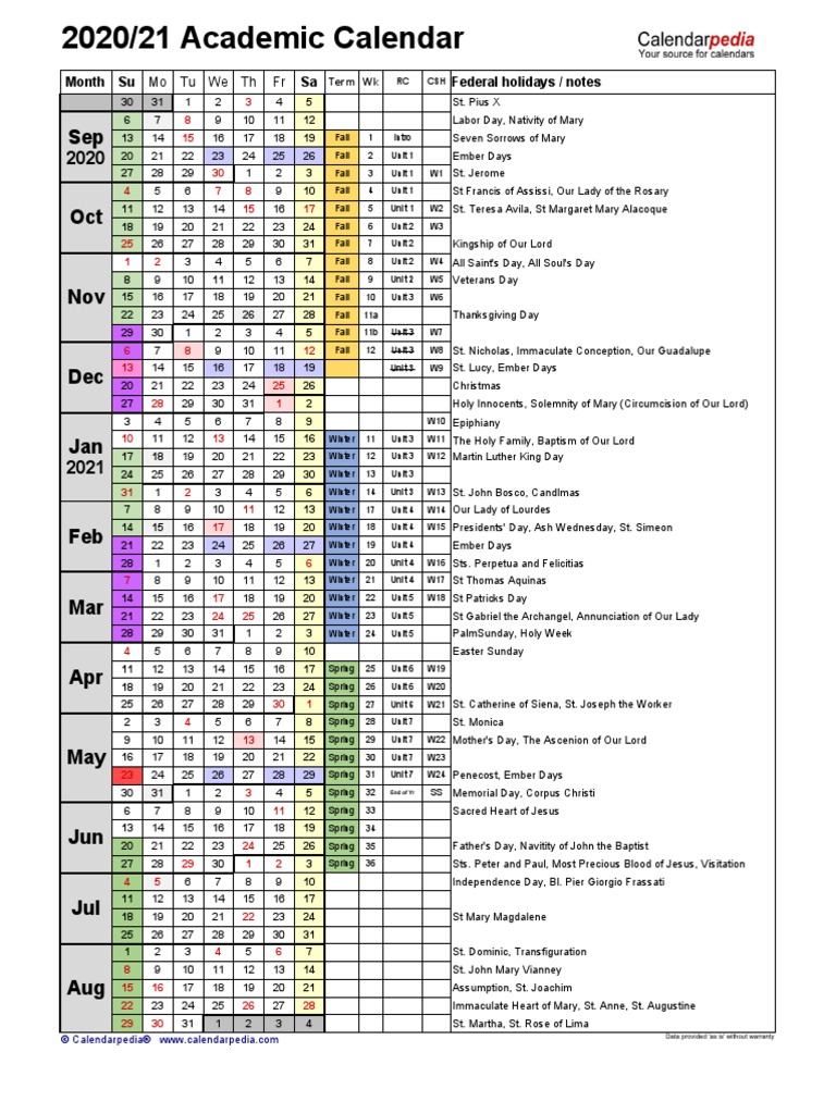 2020 21 Academic Calendar PDF Christian Festivals And Holy Days Catholic Church