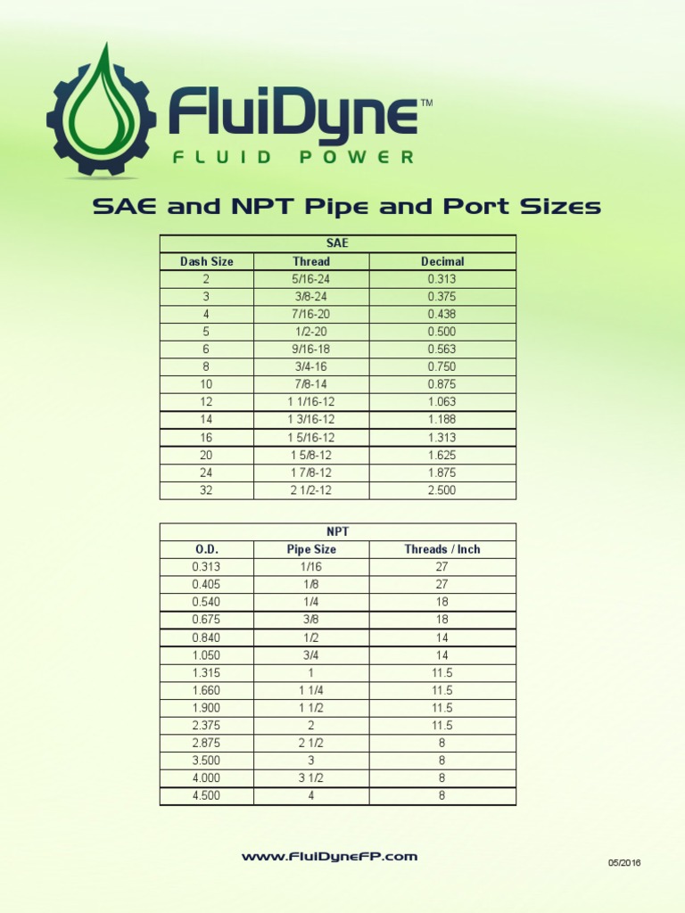 SAE and NPT Pipe and Port Sizes PDF