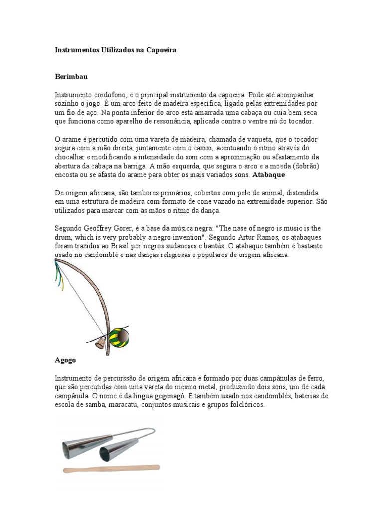 Instrumento Utilizados Na Capoeira | PDF | Entretenimento (geral ...