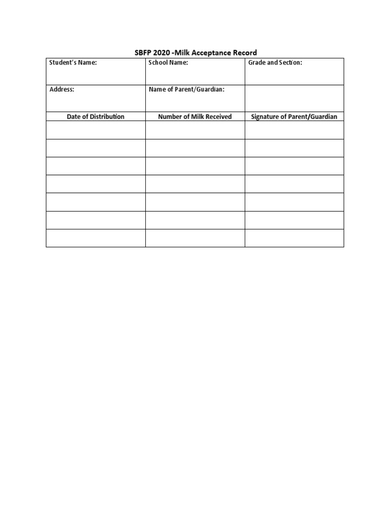 Milk Acceptance Record Template | PDF