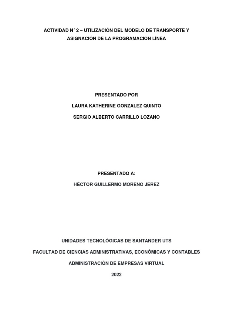 Modelo de Transporte en Programación Lineal | PDF | Transporte