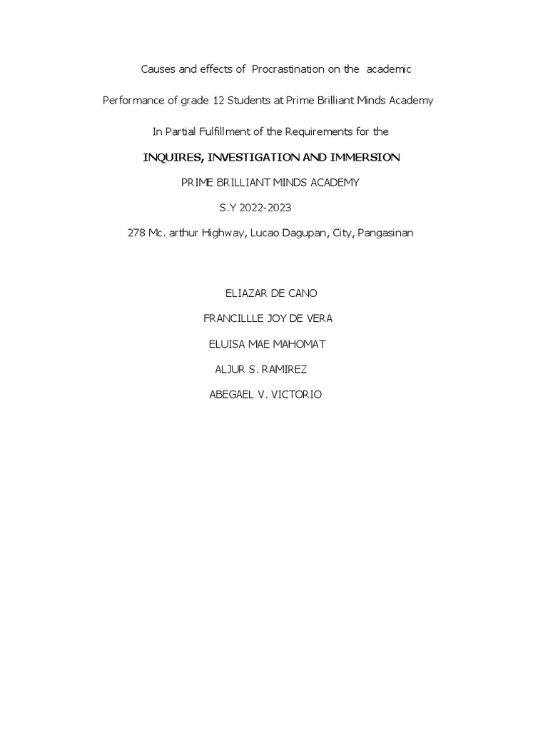 Effects of Procastination On Academic Performance | PDF | Professional ...