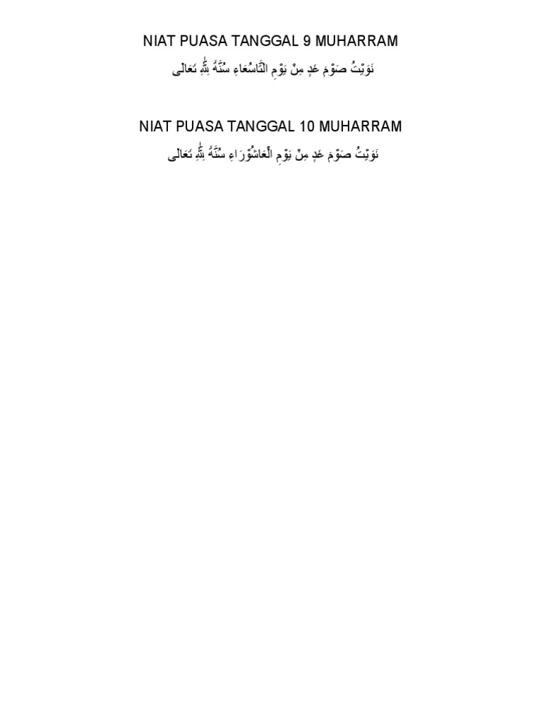 Niat Puasa Tanggal 9&10 Muharram PDF